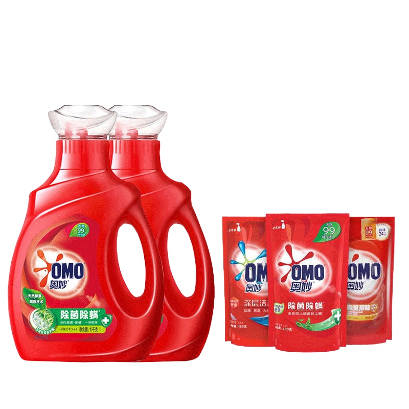 奥妙/OMO除菌除蟎酵素洗衣液1000g*2+480g奥妙洗衣液袋装随机香型 除菌除蟎 持久留香 手洗机洗家庭用
