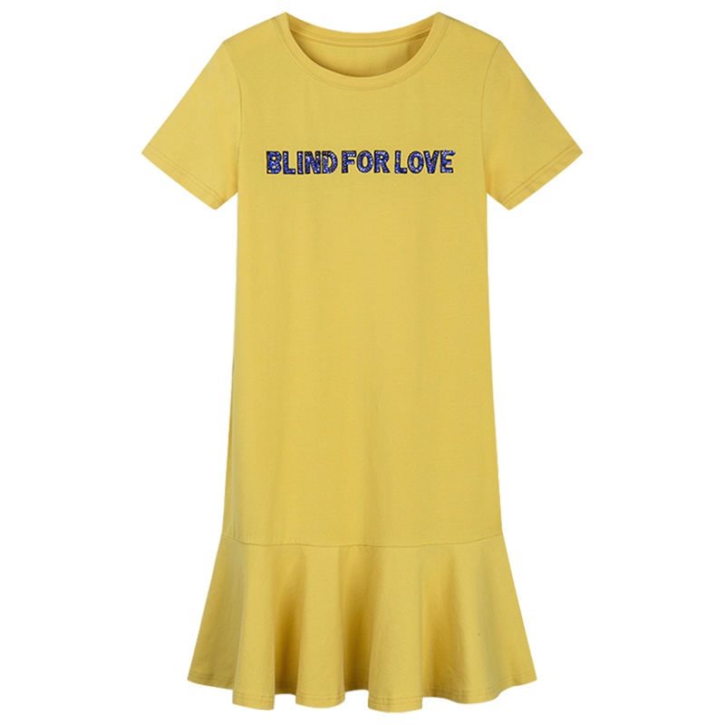 拉夏贝尔拉贝缇短袖连衣裙女夏季新款学生中长款T恤裙小个子鱼尾裙子