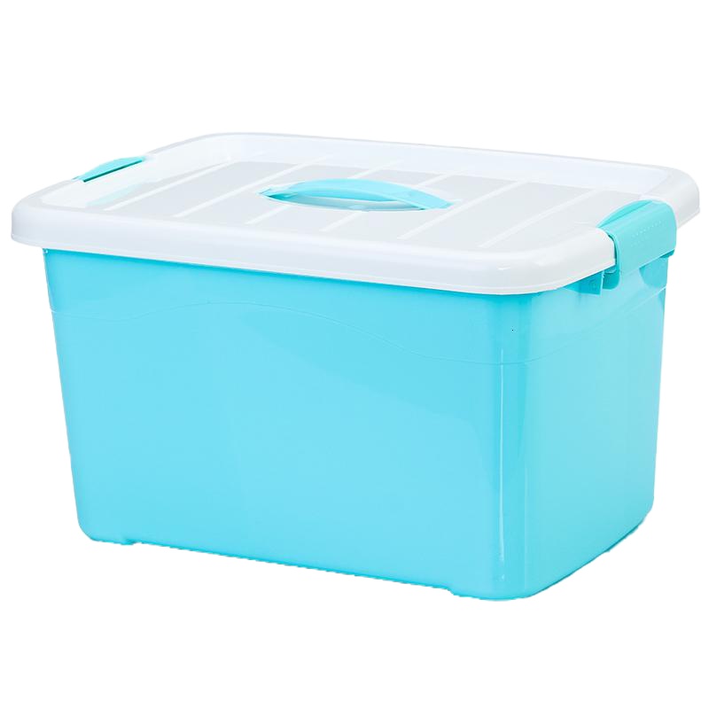 透明收纳箱塑料特大号装衣服的玩具整理储物箱子有盖盒储蓄箱大号 淡雅蓝收纳箱[高品质] 小号长27.5宽20高16厘米