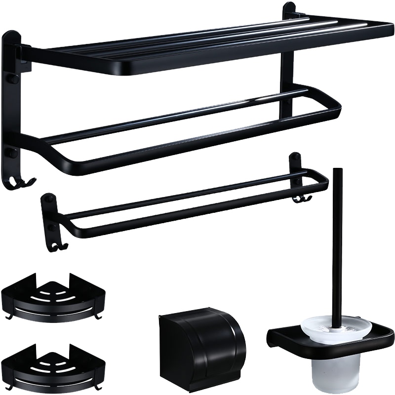 沐贝勒 黑色毛巾架免打孔太空铝浴室洗澡间置物架卫生间酒店浴巾架壁挂