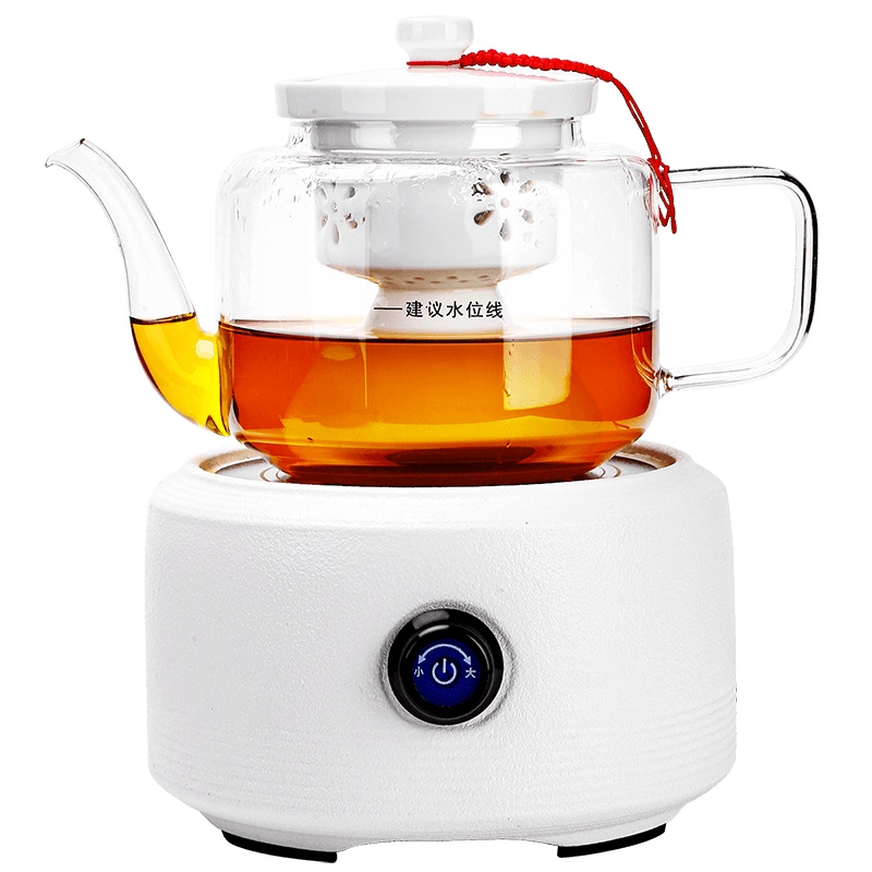 日式玻璃烧茶壶陶瓷内胆茶具电陶炉蒸茶器蒸茶壶煮茶器 雨濛蒸茶器(白)配福运白电陶炉