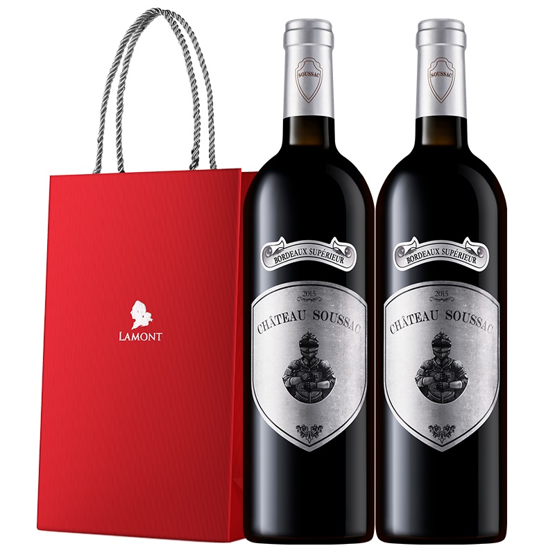 法国原瓶进口波尔多AOC级 松萨克酒庄 干红葡萄酒 双支礼盒装750ml*2