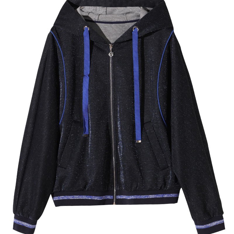 娅丽达女装春秋2019新款连帽外套短款丝绒宽松纯色女士休闲上衣I7523