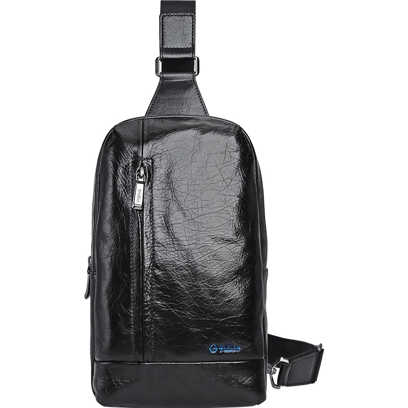 金利来(Goldlion)男士胸包简约斜挎包潮流单肩包旅行小背包 黑 FA184053-511