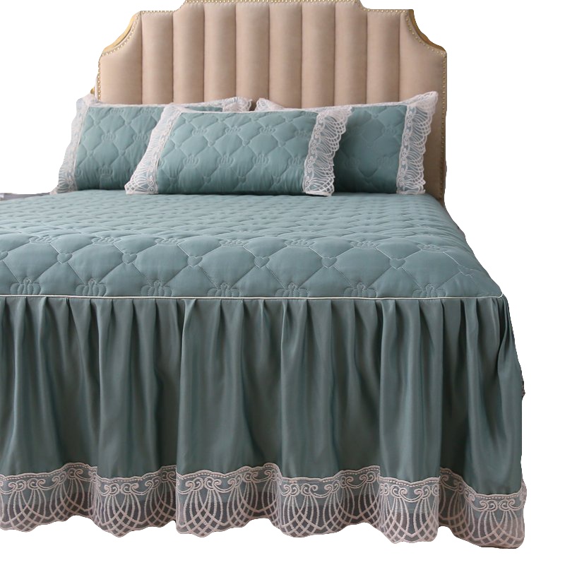 南极人(NanJiren) 公主蕾丝花边床裙式床罩加棉加厚床围裙纯色单双人1.8m床垫套防滑