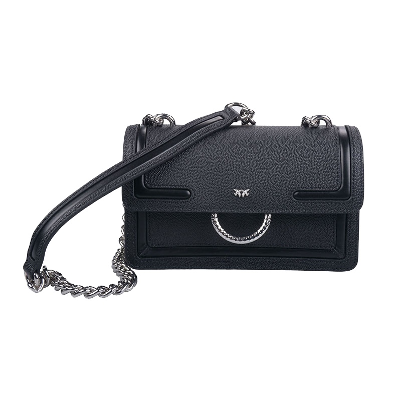 PINKO新款黑色鱼子酱纹嵌饰燕子链条单肩包(小）1P21A7Y5F4Z99TU