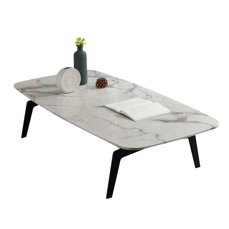 恒享家 茶几 北欧风大理石台面茶几简约现代客厅长方形组装轻奢金属小茶几 CJC03