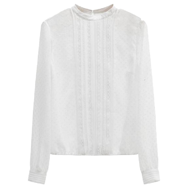 新款拉夏贝尔白衬衫女圆领新款秋韩版宽松复古小清新雪纺衬衣10018365