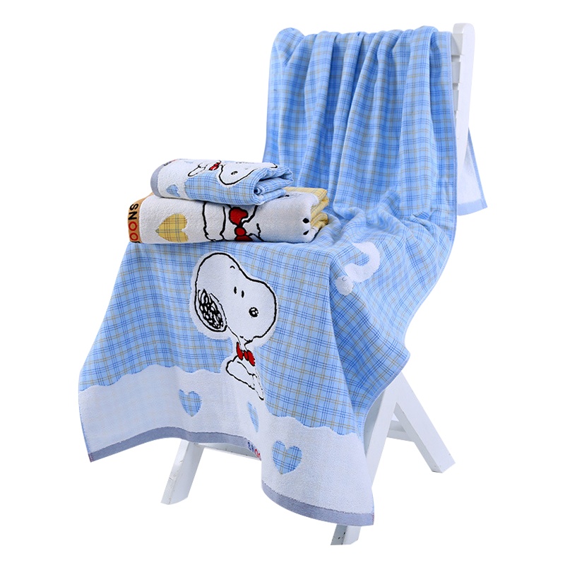 金号史努比纯棉无捻浴巾双层纱布绣花AB两面70*140cm