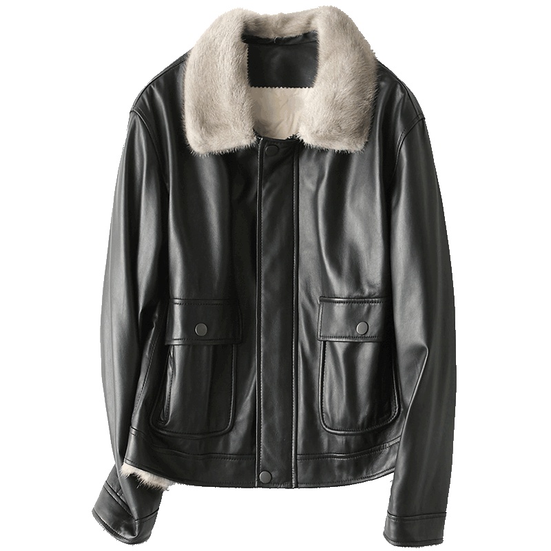 憨厚皇后2019海宁真皮皮衣短款皮衣女绵羊皮水貂领韩版羽绒外套W