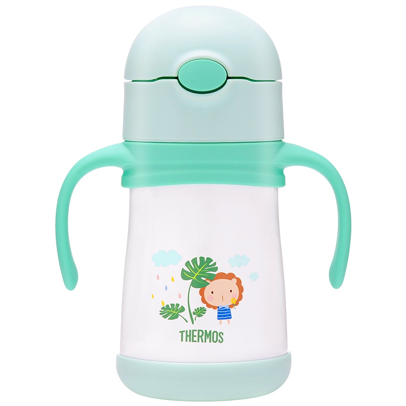 膳魔师(THERMOS)孕婴童保温杯FFH-293L吸管杯内胆316L不锈钢双盖多用290ML学饮杯礼盒装防滑底座绿色