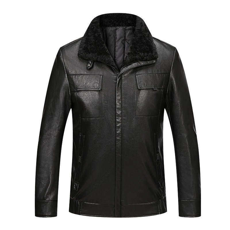 HODO红豆男装2019冬季新款男士羽绒服商务简约仿PU时尚夹克款短款羽绒服男外套