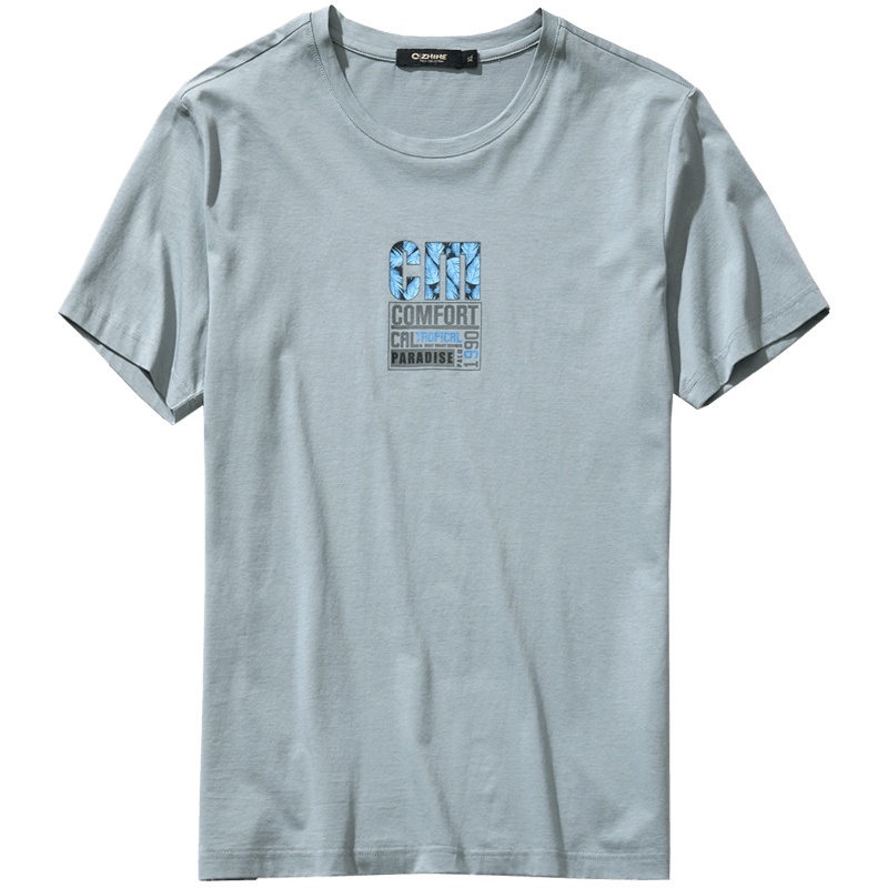 千纸鹤男士短袖T恤潮2019春夏时尚青年修身印花圆领上衣20065