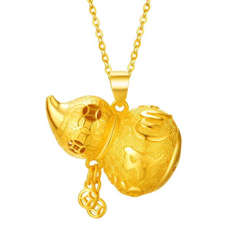 梦金园 古法黄金吊坠足金999 金钱福禄葫芦 复古工艺项链挂坠男女