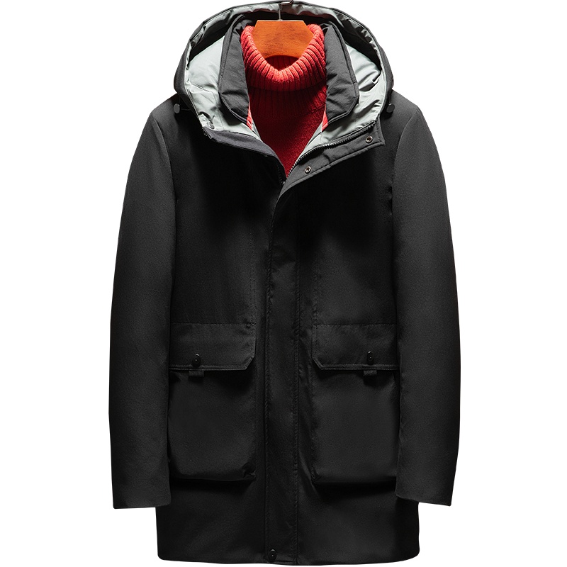 雅鹿男装冬季保暖时尚90白鸭绒连帽中长款男士休闲羽绒外套WB67U0354