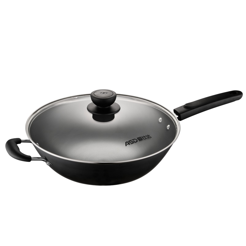 爱仕达(ASD)不易生锈精铁锅34cm带盖炒菜锅家用无涂层圆底大容量防锈易洁爆炒锅防刮铁锅 燃气灶明火专用多功能聚热锅具