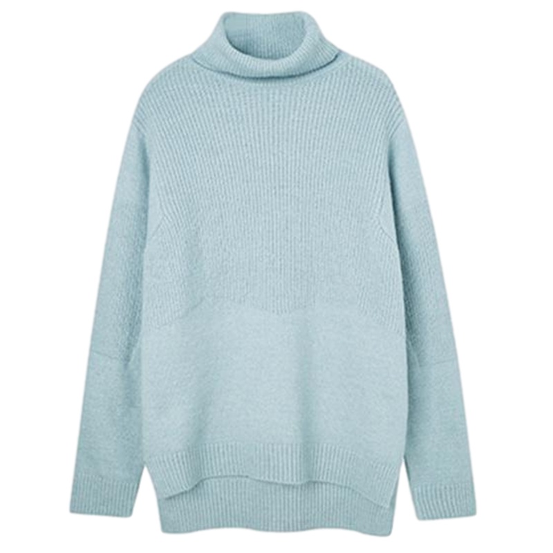 拉夏贝尔纯色高领毛衣慵懒风冬季宽松套头上衣女打底衫开叉针织衫