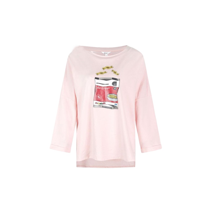 拉夏贝尔Candie’s短袖女夏季女装新款百搭显瘦印花九分袖休闲T恤30072515