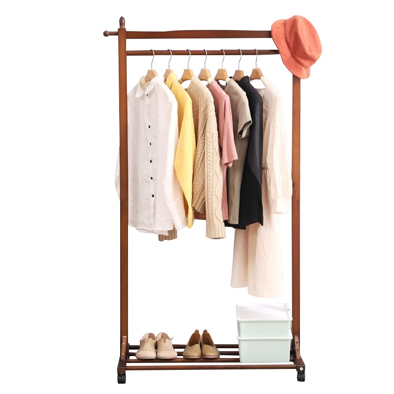尔迈简易落地室内简约衣帽架欧式带裤架挂衣架晾衣服架 蜜糖色