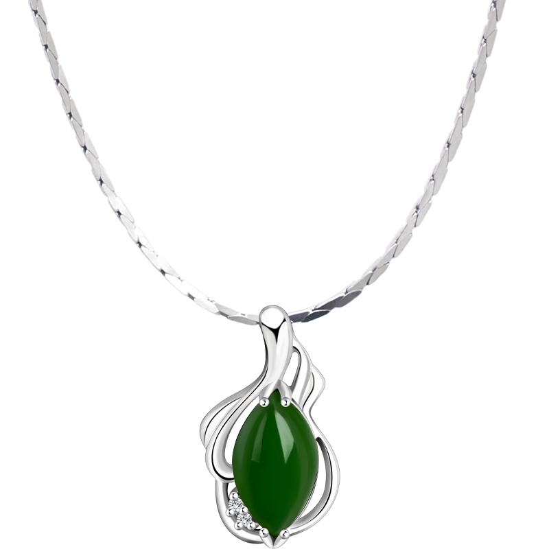 (iSTONE)石头记 情有独钟 简约时尚复古碧玉吊坠项链925银锁骨链
