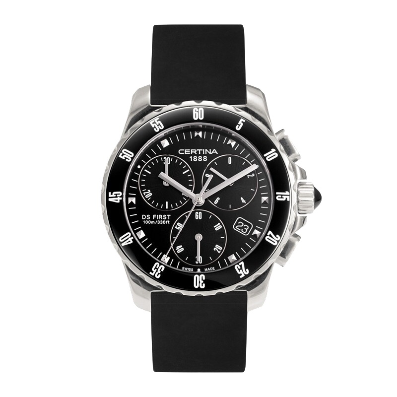 雪铁纳(CERTINA)瑞士手表 荣耀系列商务运动石英女表 计时功能黑盘橡胶表带 C014.217.17.051.00