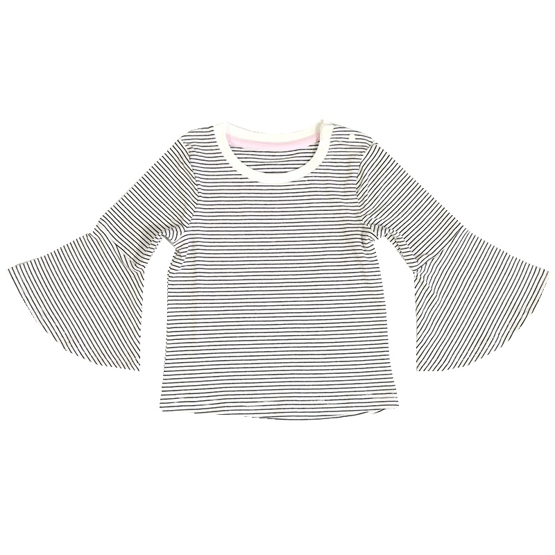 安笛贝乐童装女童打底衫 童装春装荷叶袖微拉喇叭袖条纹全棉圆领长袖T恤90-120cm