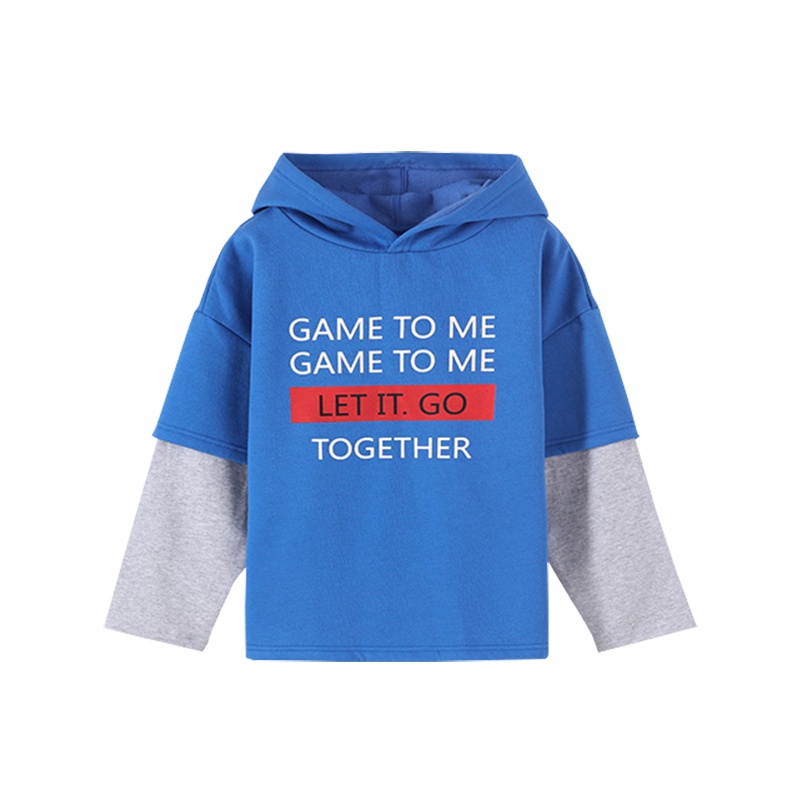 猫人儿童长款卫衣2019新款春装男童中大童休闲连帽假两件上衣春秋MRT18076