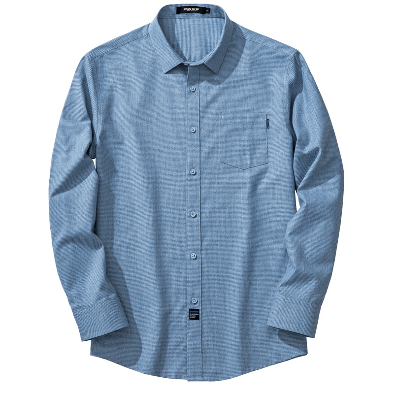 千纸鹤修身长袖衬衫男2019春秋季青年男士休闲寸衫纯色格子衬衣潮10121