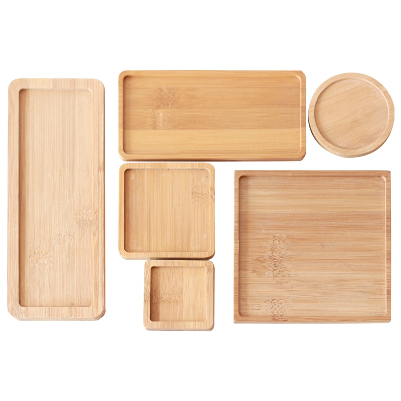 津沽园艺 花盆竹托 长方形中号 多肉植物花盆底托 白瓷花盆托盘 防止漏水 花盆底托 1个