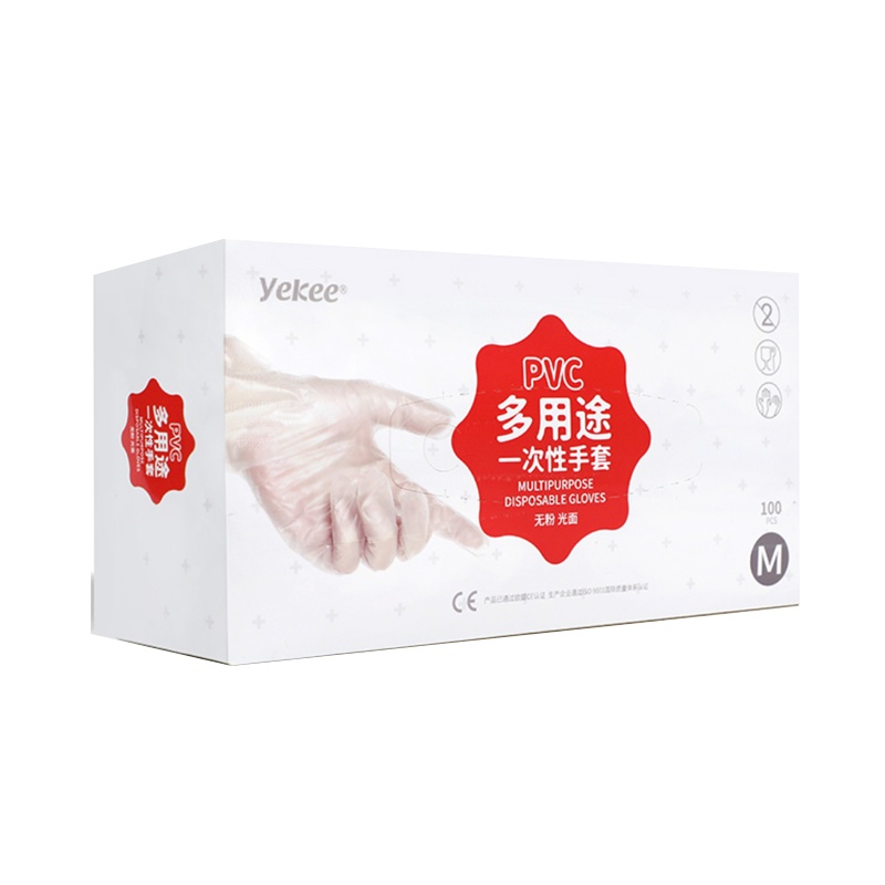 宜洁(yekee)一次性pvc手套100只/盒食品级餐饮龙虾家用烘焙家务清洁耐磨透明无粉手套 大号y9115
