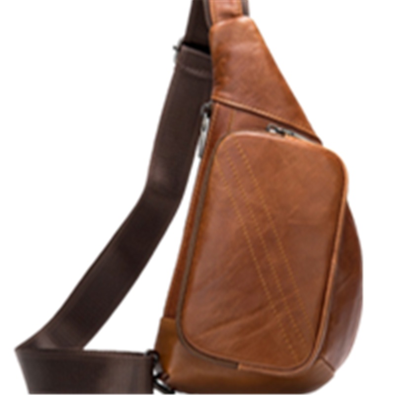 MVA 潮流真皮胸包时尚半月三角形单肩包复古大容量斜挎包7204