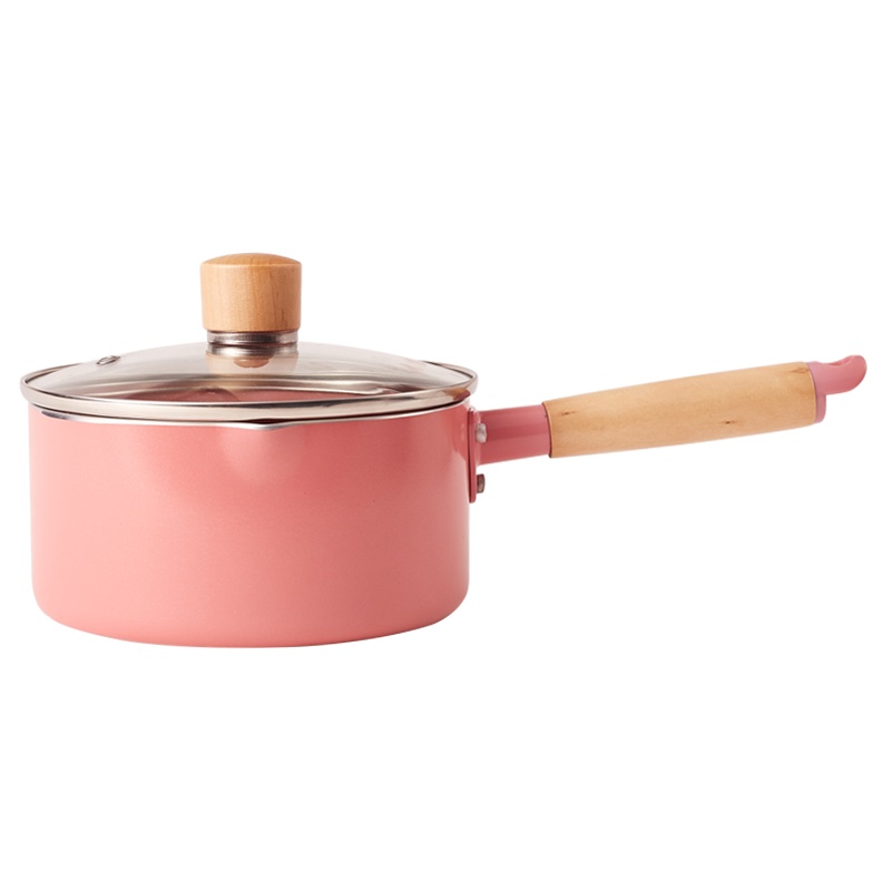 红厨小奶锅家用不粘锅麦饭石泡面热奶宝宝锅婴儿煎煮一体锅儿童辅食锅 18cm粉色奶锅