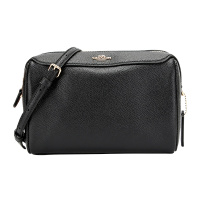 COACH 蔻驰 奢侈品 女士单肩包黑色皮革斜挎桶包女 F76629 IMBLK