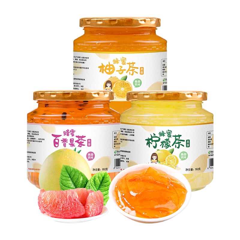 酥田自营蜂蜜柚子茶502g柠檬茶502g百香果茶502g果味茶组合冲饮冲泡水果茶酱