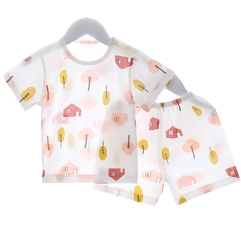 宝宝夏季短袖短裤睡衣套装纯棉儿童婴儿男童女童薄款夏全棉空调服