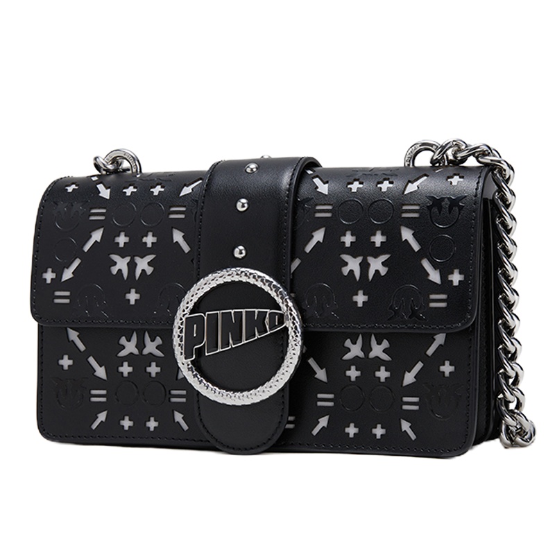 Pinko/品高 女士牛皮镂空花纹单肩包 1P21BFY5EQ黑色