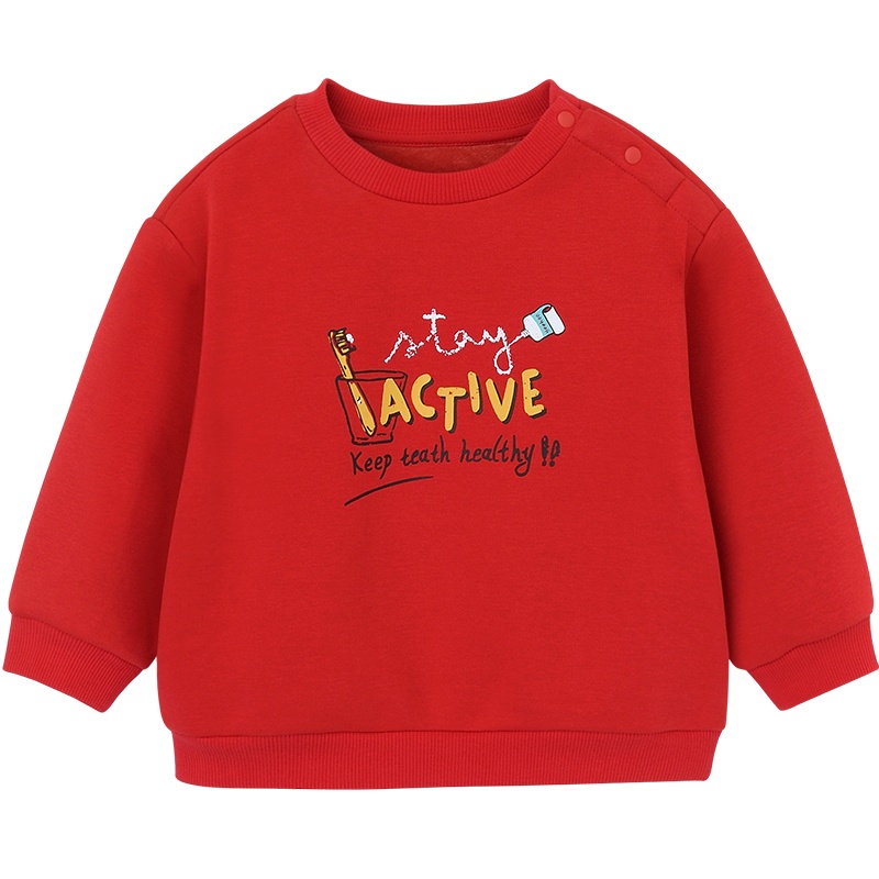 英氏童装卫衣男女童针织落肩印花长袖上衣YRTAJ30391A01