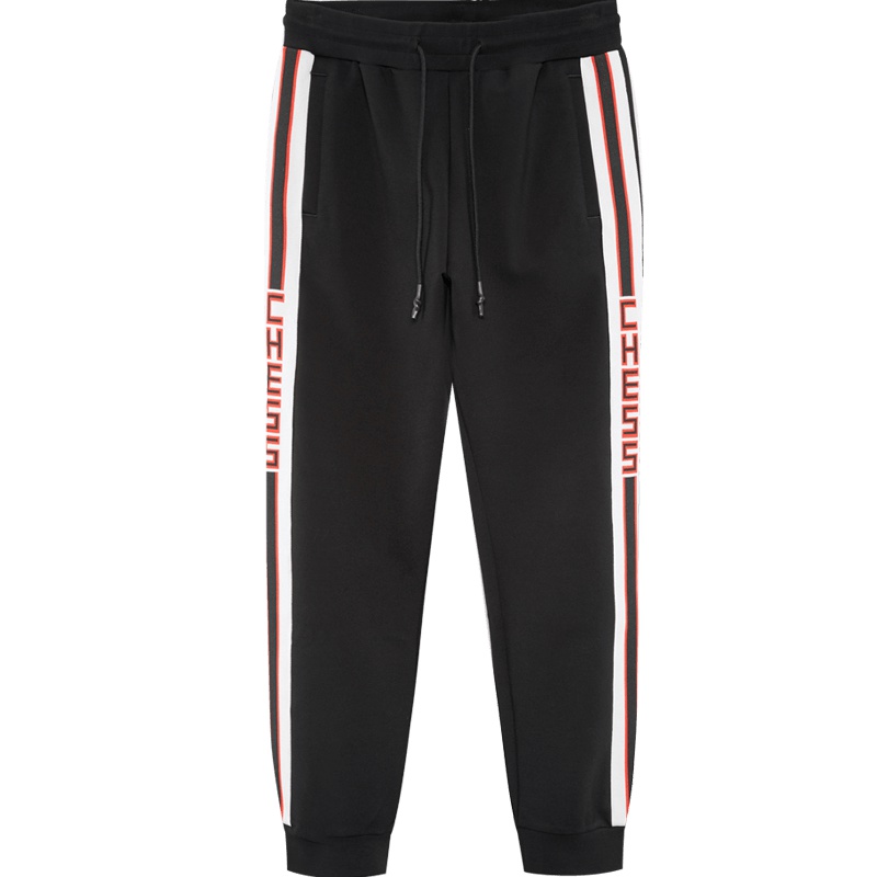 黑鲸织带拼接休闲裤秋季男装略厚运动风长裤男CKCAJ38158A