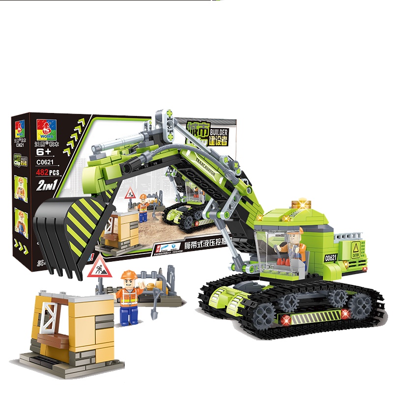 沃马(WOMA)玩具男孩子益智拼装拼插积木C0621城市建设者之2合1履带式液压挖掘机(482PCS)