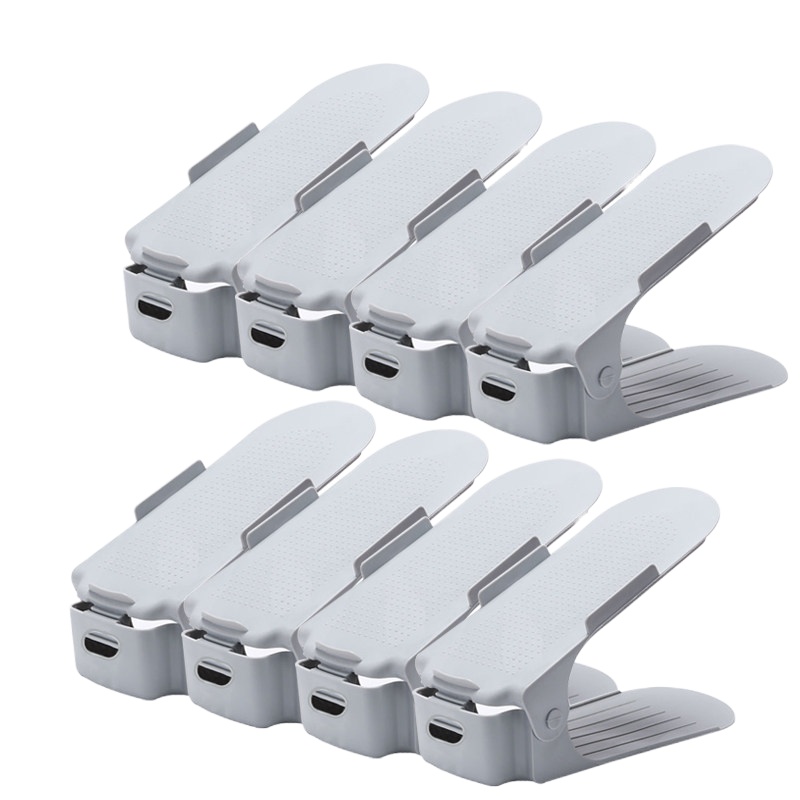 鞋盒鞋子收纳神器省空间鞋柜装鞋收纳盒塑料家用整理收放鞋架 素灰8个装丨3挡可调节（经济型） 26x8x10cm