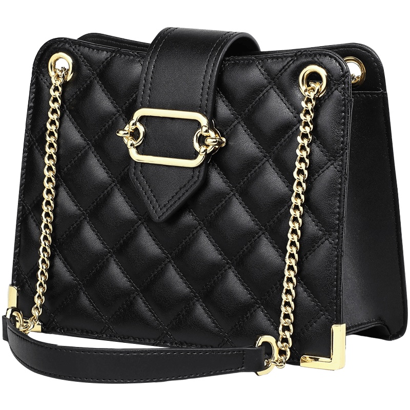 Viney包包2020新款潮真皮菱格单肩包时尚链条女包百搭斜挎小方包