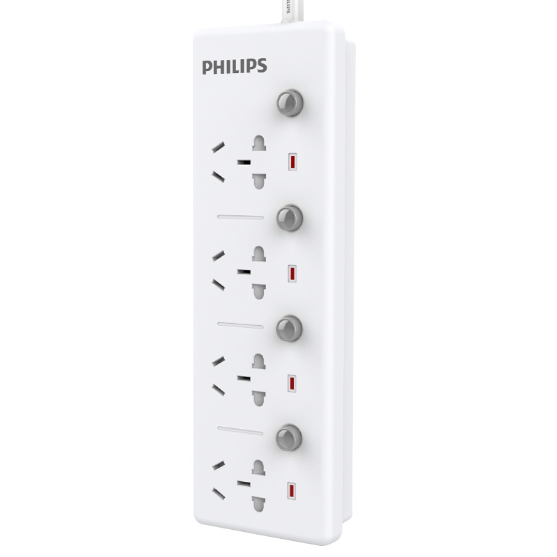 飞利浦(Philips)SPS4420C/93四位分控开关新国标带保护门全长1.8米线芯加粗大孔间距接线板插座插排白色