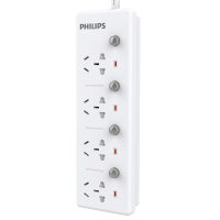 飞利浦(Philips)SPS4420C/93四位分控开关新国标带保护门全长1.8米线芯加粗大孔间距接线板插座插排白色