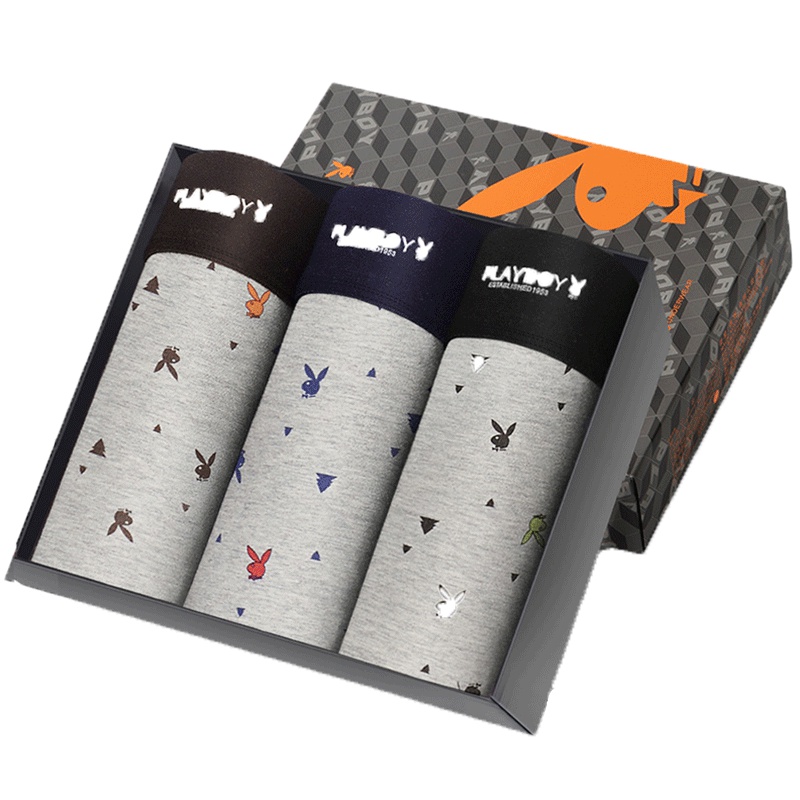 花花公子内裤男弹力棉花纱印兔头撞色包裤头滴胶男士平角内裤5889