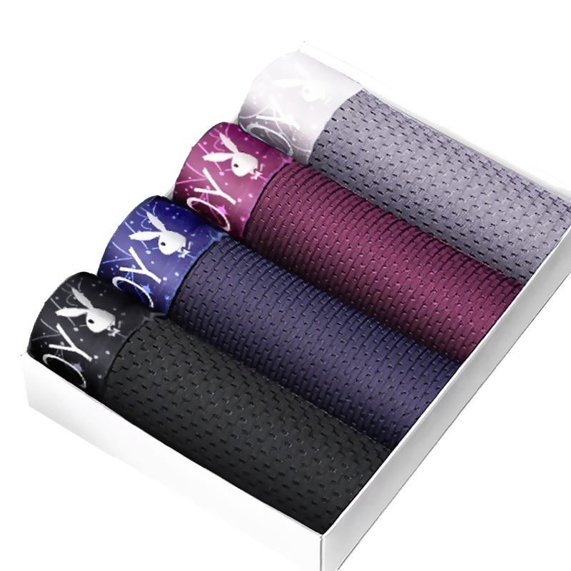 花花公子男士内裤男平角裤冰丝网眼清凉透气宽松男生四角短裤裤衩5371-4