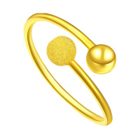 潮宏基 花火 简约圆珠足金黄金戒指婚嫁结婚用女戒 活圈口 计价工费90元