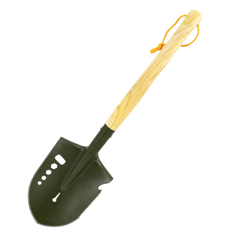 冰禹 BY-348 多功能铲 （1个）小铁锹清洁铁锹经典短柄锹 便携铲 军锹铲土锹铲军 绿色带齿铁锹