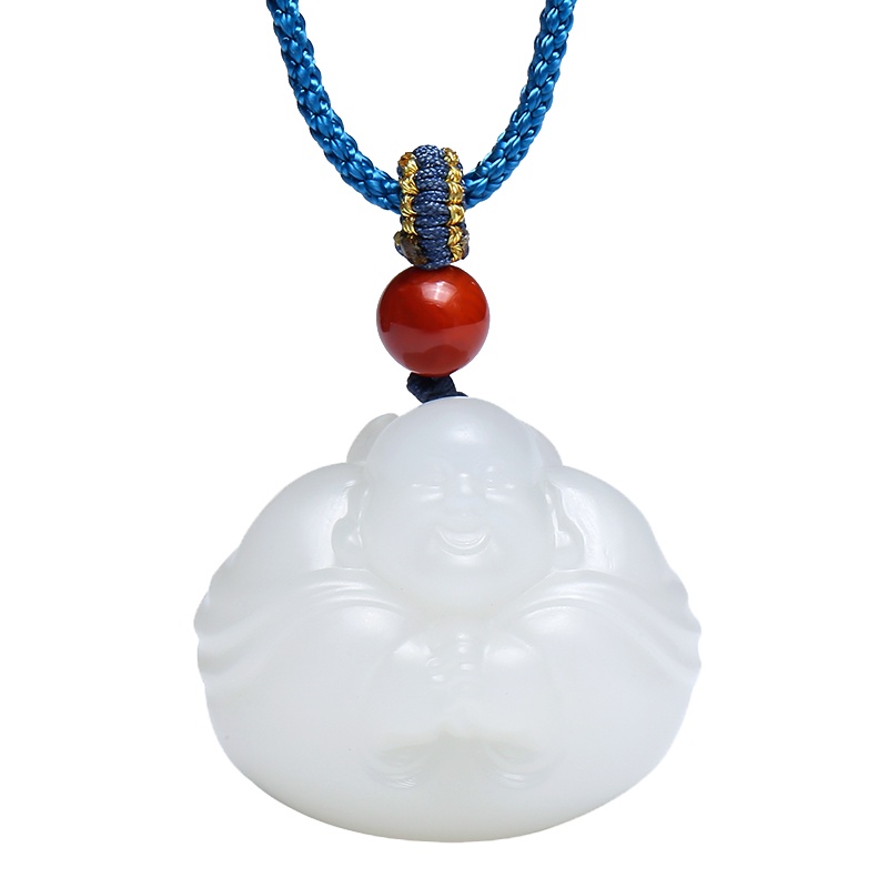 印象眸 和田玉佛公吊坠 羊脂白玉大肚弥勒笑佛女款玉石挂件 附送证书