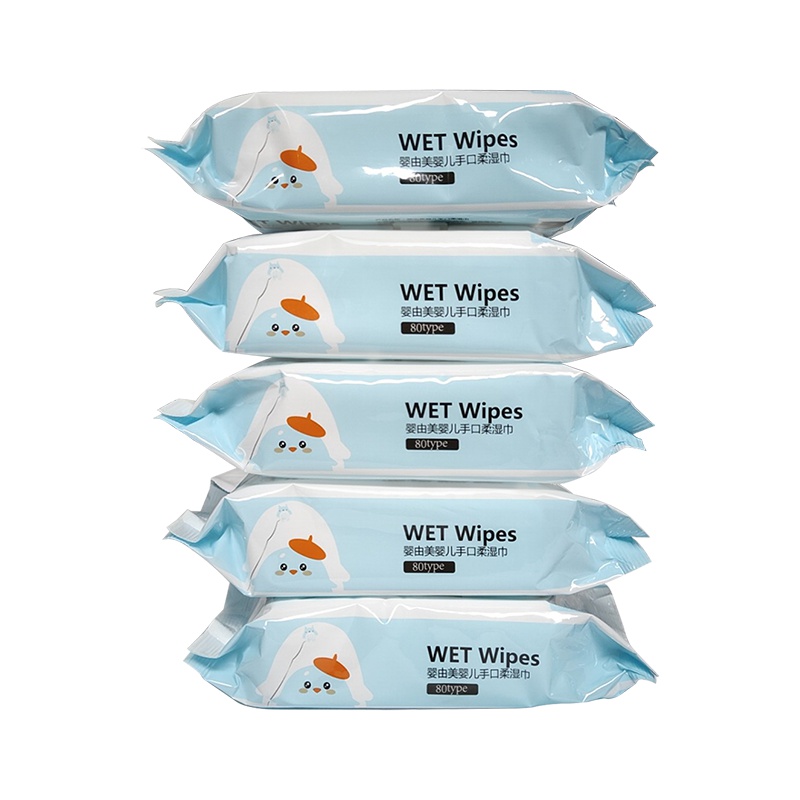 婴幼儿手口柔湿巾60片 五包新生儿纸巾 儿童宝宝湿巾纸
