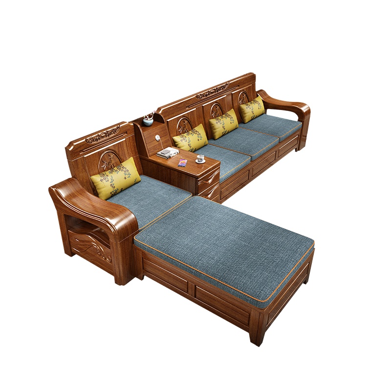 月影梳桐中式胡桃木实木沙发冬夏两用中式客厅小户型沙发简约木质家具套装
